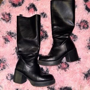 black knee high platform boots